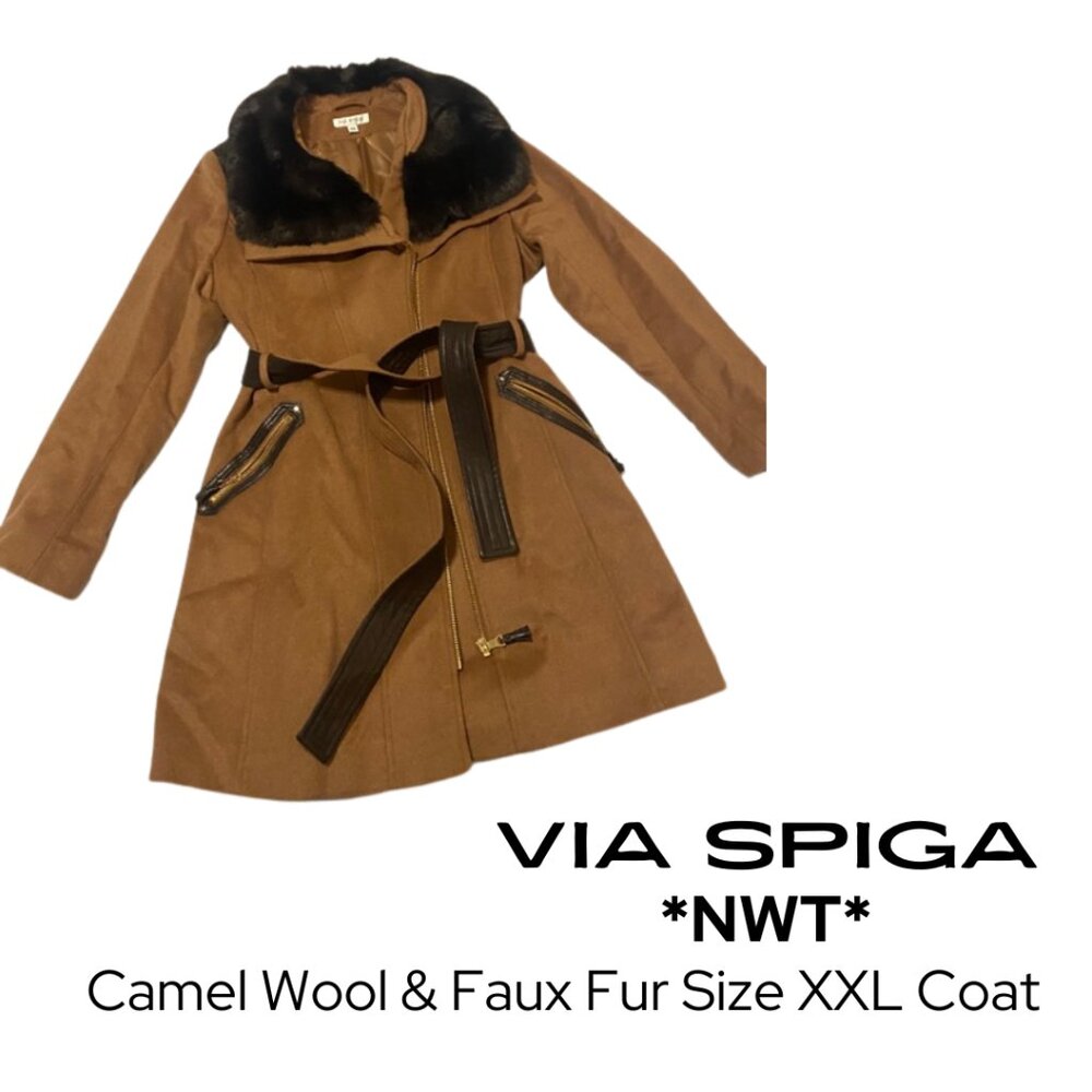 *NWT* Via Spiga Wool & Faux Fur Camel Coat
